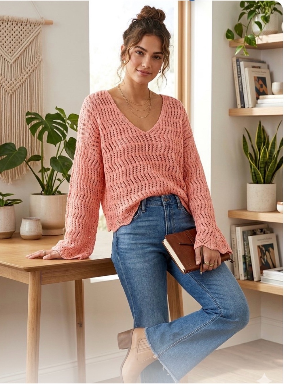 American Eagle Crochet Bell Sleeve V Neck Sweater XXL